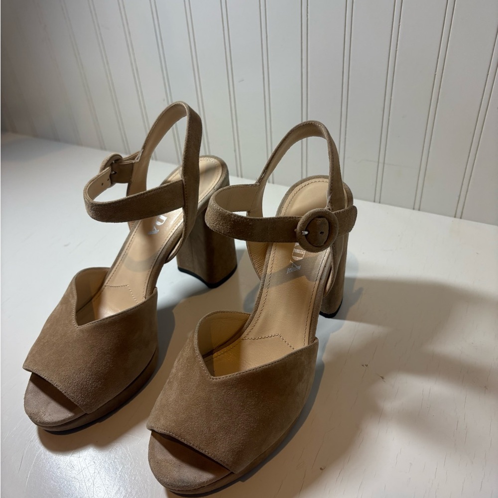Prada Tan Suede Platform Sandals